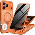 BERFY for iPhone 17 Pro Case, Compatible with MagSafe, Built in Privacy Screen Protector, Shockproof Full Body Phone Case for 17 Pro with Magnetic Stand, Translucent Orange