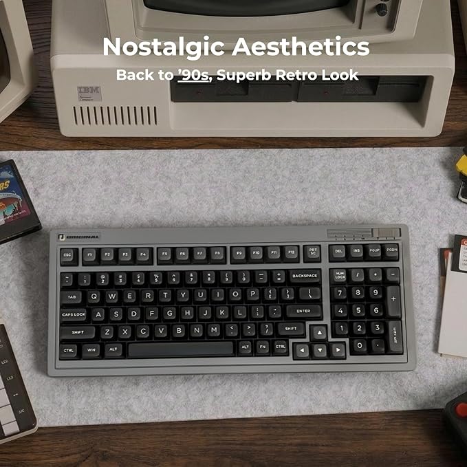 FL·ESPORTS OG98 Retro Tri-Mode Mechanical Keyboard, 96% Gasket Mount Hot Swappable Gaming Keyboard, SA Profile PBT Keycaps, 4000mAh for Mac/PC - Silent Switches | Brown