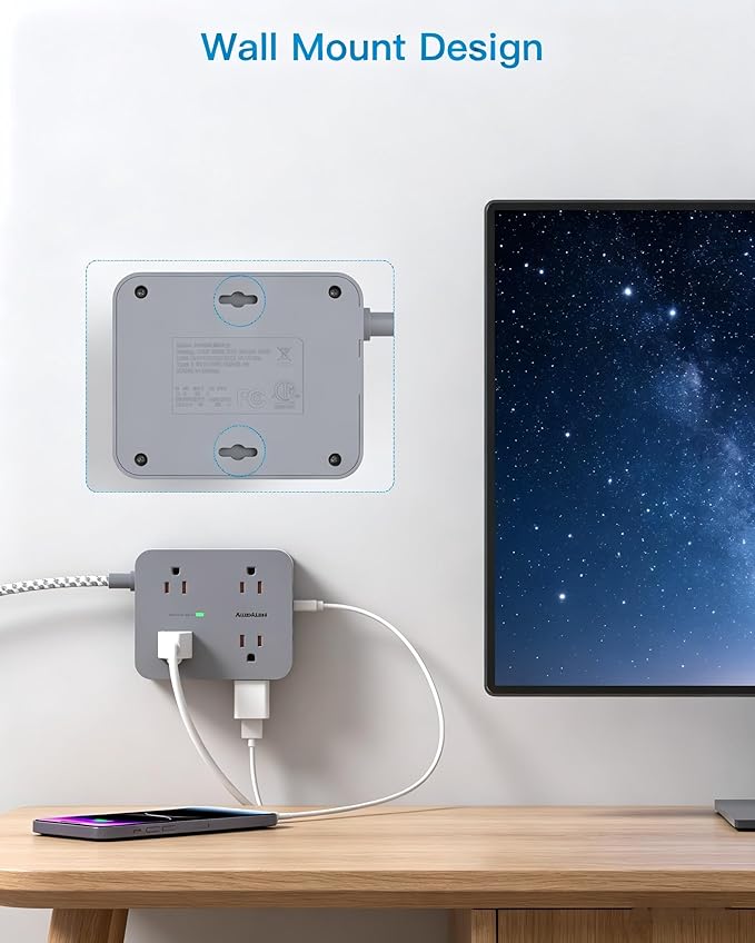 HANYCONY Surge Protector Power Strip 15 Ft Long Cord, Extension Cord 15 Feet with 8 Outlets 4 USB Ports(2 USB C), Flat Plug, Desk Charging Station for Home Office College Dorm Room Essentials