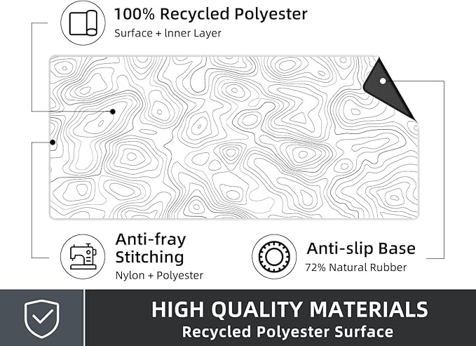 Rinaze Extra Large Gaming Mouse Pad with White Topographic, XXL Mousepad, Big Mouse Mat Desk Pad, Non Slip Keyboard Pad for Gaming Computer Laptop PC Office Desk Accessories