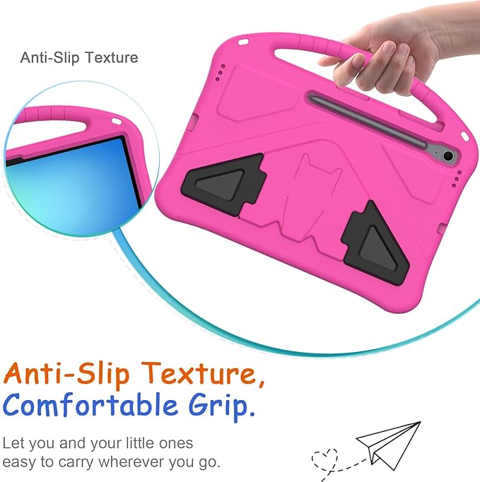Kids Case for Samsung Galaxy Tab S10 FE+ (Plus) 13.1" 2025, Techcircle Light Weight Shock Proof EVA Foam Handle Rugged Stand Protective Cover, Rose