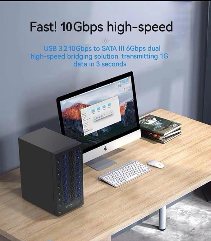 8 Bay Tool Less Tray Hot Swapable 2.5" and 3.5" SATA Hard Drive External USB-C 3.2 (10Gbps) Hard Drive Enclosure. Support up to 8X 22TB Capacity.