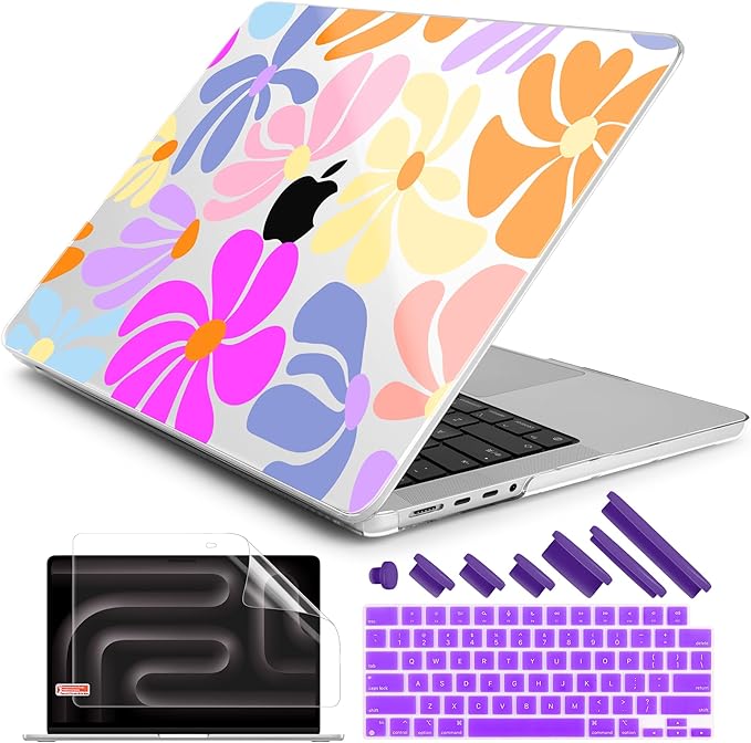 DONGKE Case for MacBook Pro 14 Inch (2026-2021 Release, M5 M4 M3 M2 M1 Pro/Max Chip), Plastic Slim Hard Shell Protective Cover with Keyboard Cover & Screen Protector, Power Florals