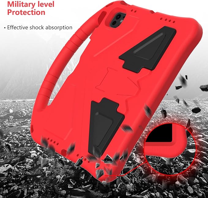 Kids Case for iPad Pro 11-inch (M5) 2025/(M4) 2024, Air 11" 2026 M4/M3/M2 Case with Pencil Holder, Techcircle Lightweight Shockproof EVA Foam Handle Stand Anti-Slip Grip Rugged Cover, Red