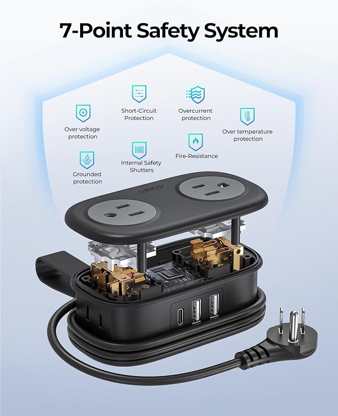Cruise Approved Travel Power Strip, ORICO 4 Outlets 3 USB Ports (1 USB C) with 4FT Wrapped Short Extension Cord Small Power Strip, Compact for Hotel Travel Essentials-AP3
