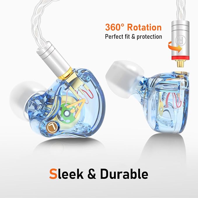 Vibes 202M Wired Earbuds - HiFi in Ear Monitor Headphones - Noise Isolating Ear Buds w/ Mic - Clear Sound, Deep Bass & Comfort-Fit Gaming Earphones - MMCX to 3.5mm & Silver Plated Cord, Carrying Case
