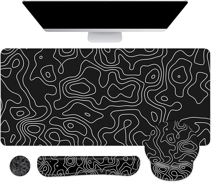 LATEEFAH Mouse Pad with Wrist Rest, Large Mouse Pad, Ergonomic Gaming Desk Pad Keyboard Wrist Rest Set, 4-in-1 Desk Mat Keyboard Mat for Home, Office