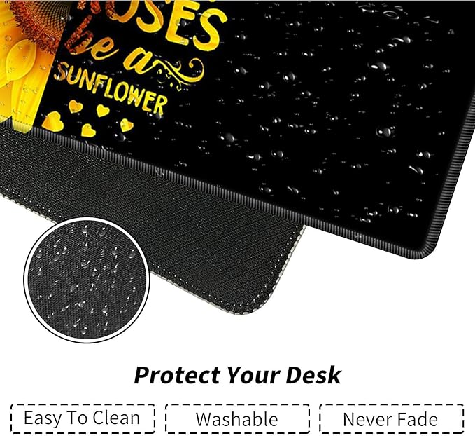 Desk Pad Mat Large Mouse Pad XL Extended Mousepad Gaming with Sunflower Black 31.5" *11.8" Huge Mouse Pads for Computer Laptop Home Office + Cup Coaster