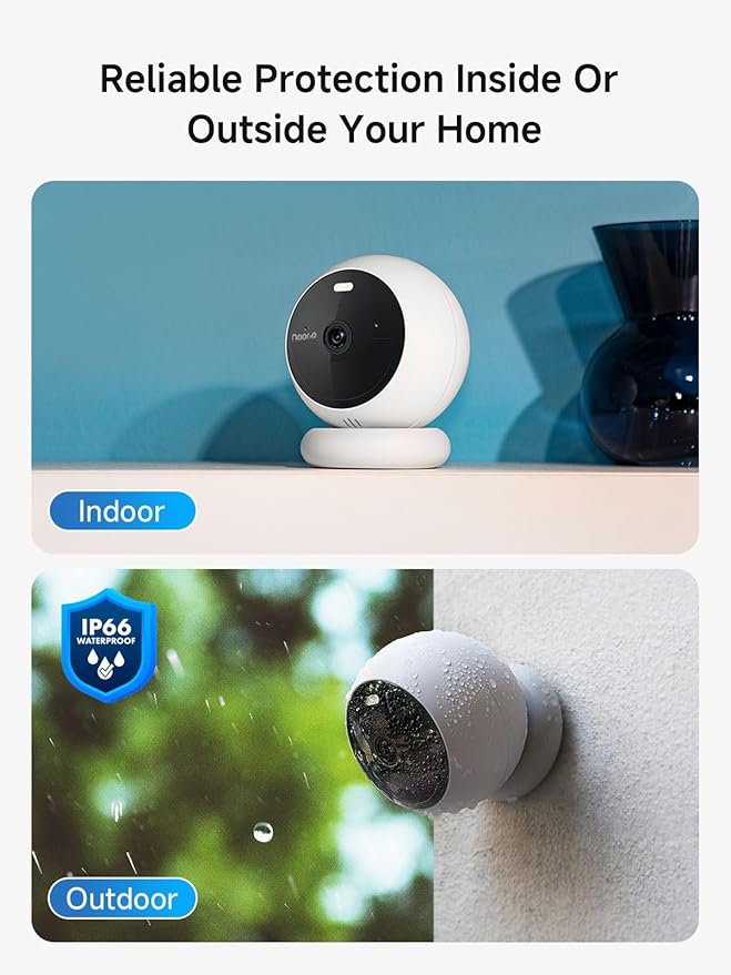 Noorio Security Cameras Wireless Outdoor Magnetic, Battery Powered Indoor Camera for Home Security, 1080P Human/Pet Detection, Bulit-in 32GB Storage, Color Night Vision