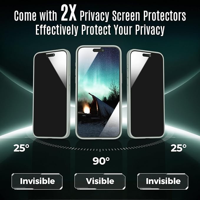Symcele Designed for iPhone 15 Pro Case, Compatible with MagSafe, with Privacy Screen Protectors X2, [Camera Protection] [15FT Military Drop Protection] Shockpoof Phone Case, 6.1'', Calke Green