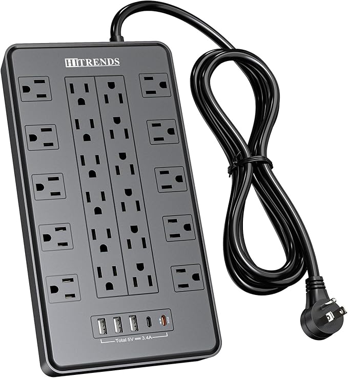 HITRENDS Power Strip with USB C, Surge Protector Power Strip with 22 Outlet & 3 USB A Ports & 2 USB C Port, 1875W/15A Multiplug with Flat Plug, 6 Ft Extension Cord for Home Office