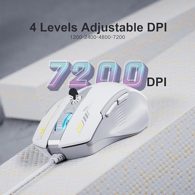Uineer Wired Mouse, 4 Levels Adjustable DPI, 6 Programmable Buttons, Ergonomic Computer Wired Mouse for PC Laptop Computer for Working and Gaming - Plug & Play (White)