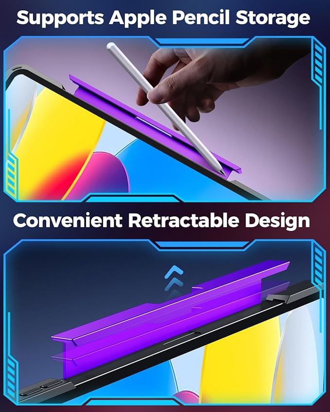 TSQQST Clear Wireless Keyboard Case for iPad (A16) 11th Generation 11-inch 2025/ iPad 10th Generation 10.9-inch 2022 with Pencil Holder & Multi-Touch Trackpad, 7-Color Backlit, 360 Rotatable, Purple