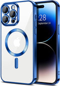 Hython Magnetic Clear for iPhone 14 Pro Case with Camera Lens Protector [Compatible with MagSafe] Luxury Plating Edge Slim Soft TPU Cover Protective Phone Case for iPhone 14 Pro 6.1", Deep Blue