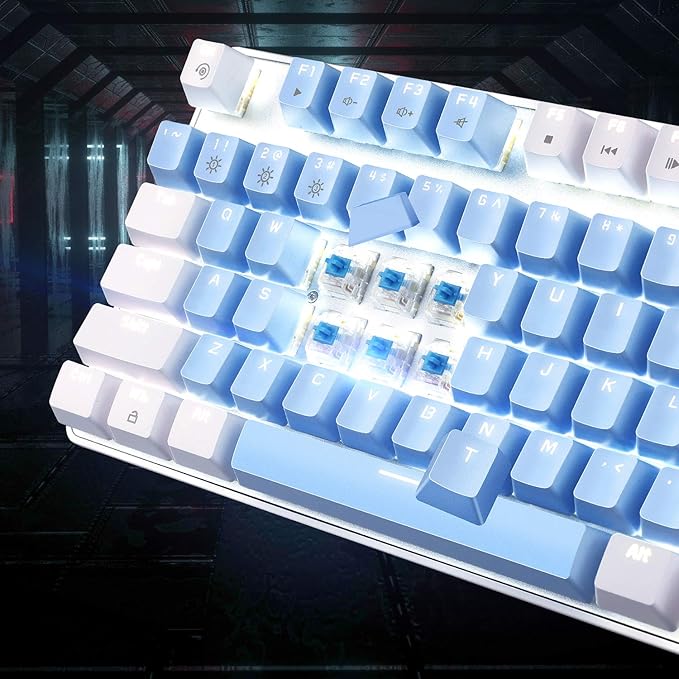 MageGee Mechanical Gaming Keyboard, New Upgraded Blue Switch 104 Keys White Backlit Keyboards, USB Wired Mechanical Computer Keyboard for Laptop, Desktop, PC Gamers(White & Blue)
