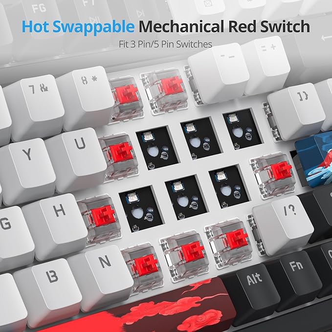 Wired Creamy Gaming Keyboard with Number Pad, 96% Hot-swappable Mechanical Keyboard, Full Layout Custom Keyboard Gasket Mounted with Red Switch Knob Control(White)
