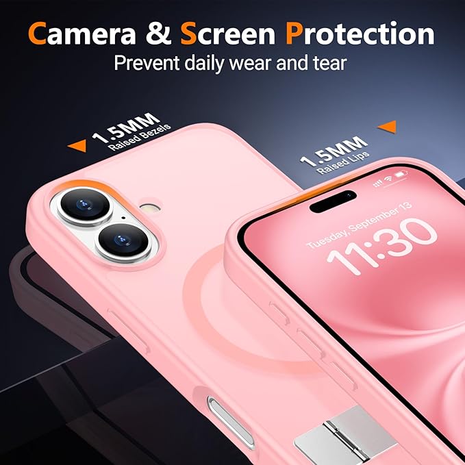 SPIDERCASE Magnetic for iPhone 16 Case,with [3 Stand Ways] [Military Grade Drop Protection] with Invisible Stand Shockproof Slim Phone Case for iPhone 16 6.1'',Light Pink