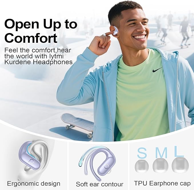 xiwxi Wireless Earbuds Bluetooth Headphones,Over Ear Buds for Sport with Deep Bass Sound,60Hrs Playtime Earphones Designed Comfort Fit with Earhooks for Running,Meeting,Workout-Purple