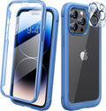 Diaclara Designed for iPhone 14 Pro Max Case 6.7’’,Full Body Rugged Protective Case+9H Tempered Glass Camera Lens Protector w/Built-in Screen Protector (Elegant Blue)