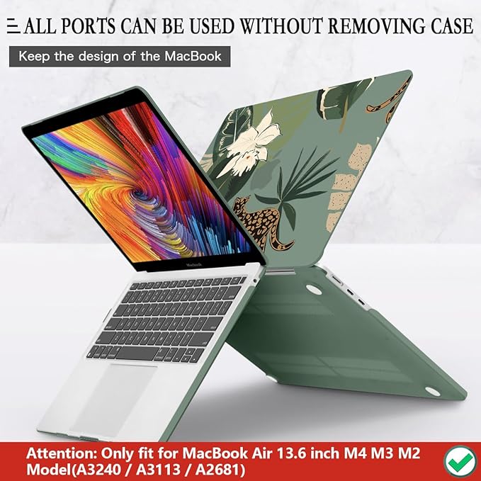 CISSOOK for MacBook Air 13.6 Inch Case 2024 2025 2026 Model A3449 A3240 A3113 A2681, Panther Leopard Midnight Green Cover with Keyboard Cover for MacBook Air 13.6 M2 M3 M4 M5 - Leopard