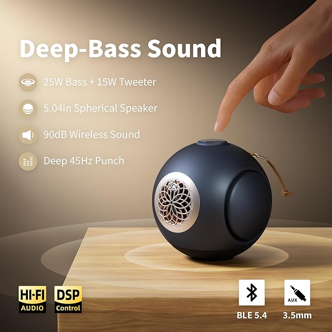 UB+ dBMiNi Waterproof Portable Bluetooth Speaker, 40W Peak Dual Subwoofers Deep Bass Wireless Speaker for Outdoor/Garage/Home/Office, IPX5 Rugged Travel Speaker (Graphite Grey)