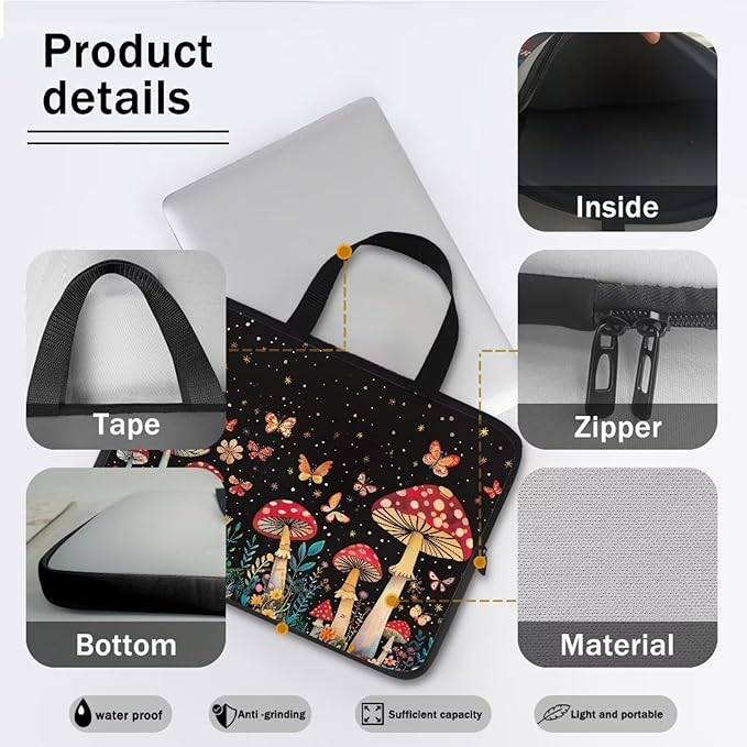 17 Inch Mushroom Forest Laptop Sleeve, Laptop Cover Computer Bag Tablet Carrying Case with Handle Tote Bags Notebook Case Handbag Messenger Briefcase for Travel/Business/School/Work