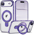 Compatible with iPhone 17 Air Case with Invisible Magnetic Ring Stand [Compatible with Mag-Safe] [Full Camera Lens Protector] Plating Clear Phone Case for iPhone 17 Air 6.5", Purple