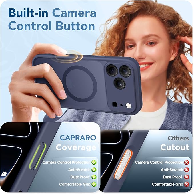 CAPRARO Magnetic for iPhone 17 Pro Case, Upgraded [Full Camera Protection] [Compatible with MagSafe] Protective Translucent Matte Women Girl Phone Case Cover, Deep Blue
