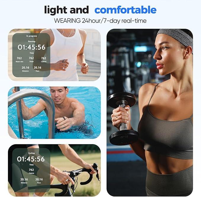 BIEMHA IP68 Waterproof Smart Ring - Fitness & Health Tracker with Sleep/Exercise Monitoring, Unisex for Women Men, iOS & Android Compatible, Long Lasting Battery Life, No Subscription (Silver, 7)