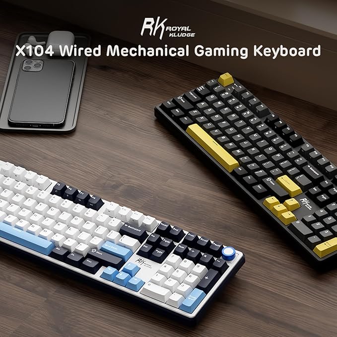 RK ROYAL KLUDGE X104 Full Size Mechanical Keyboard, Wired Creamy Gaming Keyboard with Number Pad and Knob,104 Keys Computer Keyboard Linear Switch,RGB Backlit,Online Software for Wins/Mac
