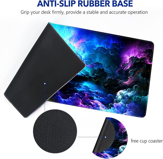 AIMSA Extended Gaming Mouse Pad Desk Mat, Large Mousepad with Stitched Edges (35x15.7 in), Keyboard Mouse Mat Stable Rubber Base Desk Pad for Work, Game - Gorgeous Nebula Galaxy
