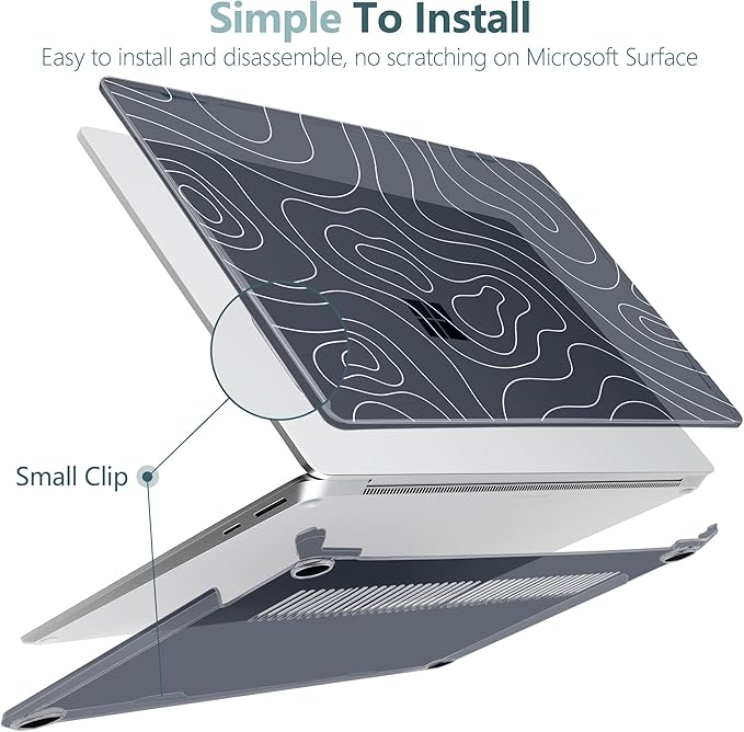 Case for 15-inch Microsoft Surface Laptop Copilot+ PC 2024 (7th Ed) Aesthetic Clear Hard Laptop Shell, with TPU Keyboard Cover & OTG Adapters Ultimate 6-in-1 Bundle, Topography