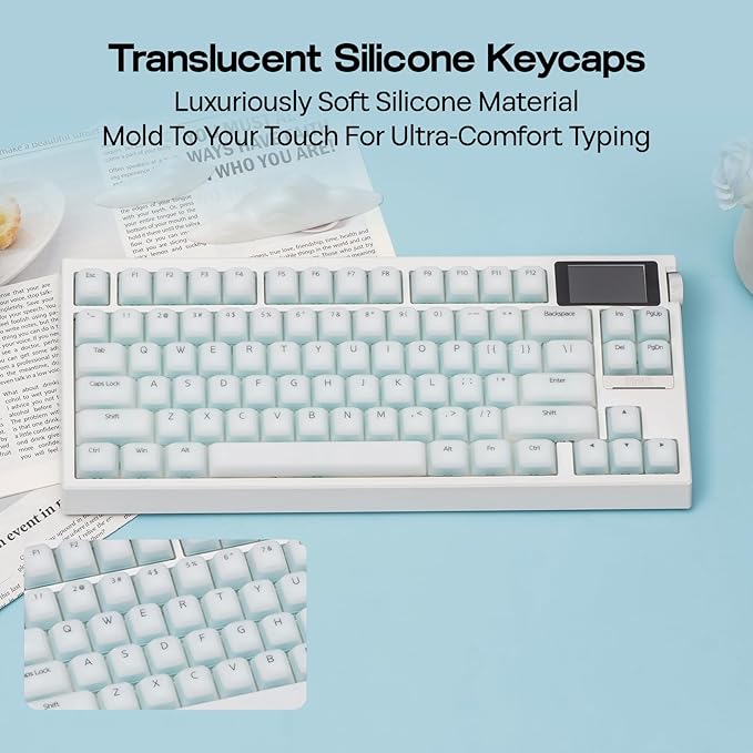 EPOMAKER AegisSil Keycap Set, Silicone Material, Cherry Profile, 113 Keys, 65%/75%/96%/Full Size, Custom Keyboard Keycaps Set for Cherry MX, Kailh, Outemu, Gateron Mechanical Gaming Keyboard (White)