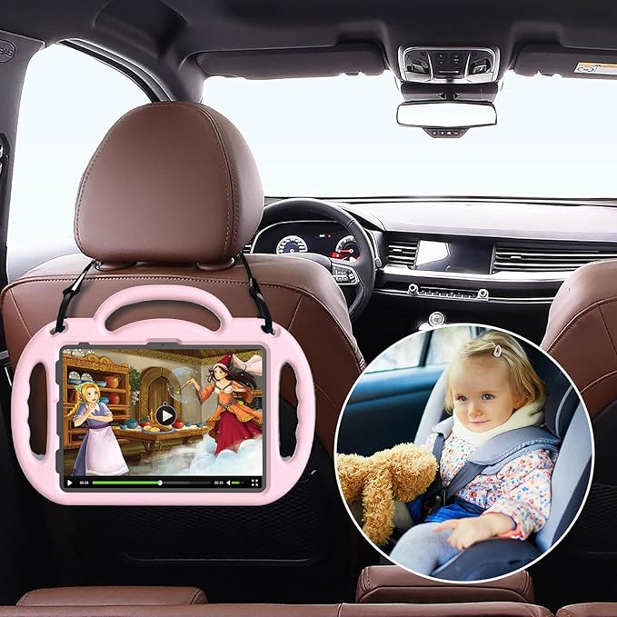 Kids Case for iPad 11th Generation (A16) 11" 2025 & 10th Gen 10.9" 2022 & iPad Air 11" 2025/2024 & Air 5th/4th Gen & Pro 11, Protective Cover with Shoulder Strap Handle Stand, Light Pink