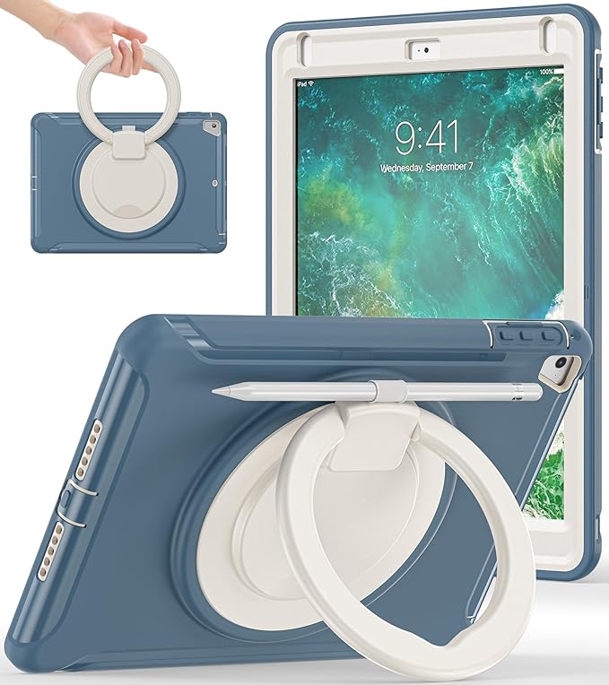 BATYUE Case Compatible with iPad 6th Generation 9.7 inch 2018, iPad 5th Gen 2017, iPad Air 2/ iPad Pro 9.7'',Shockproof Protective Cover with Pencil Holder &Rotating Kickstand for Kids,Boys,Girls