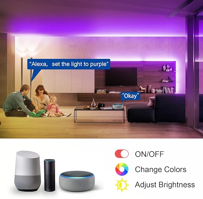 VOLIVO 65.6 FT WiFi LED Strip Lights,LED Light Strip Compatible with Alexa and Google Home,App/Remote/Voice Controlled Music Sync Color Changing Lighting for Bedroom Kitchen,Party,TV
