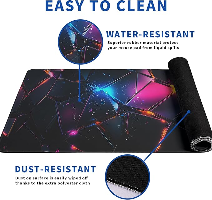 Stylish Geometric Mouse Pad Abstract Black Mouse Pad 31.5x11.8 Inch Geometric Texture Non-Slip Rubber Base Large Mousepad Stitched Edges Keyboard Mouse Mat Desk Pad for Office and Home