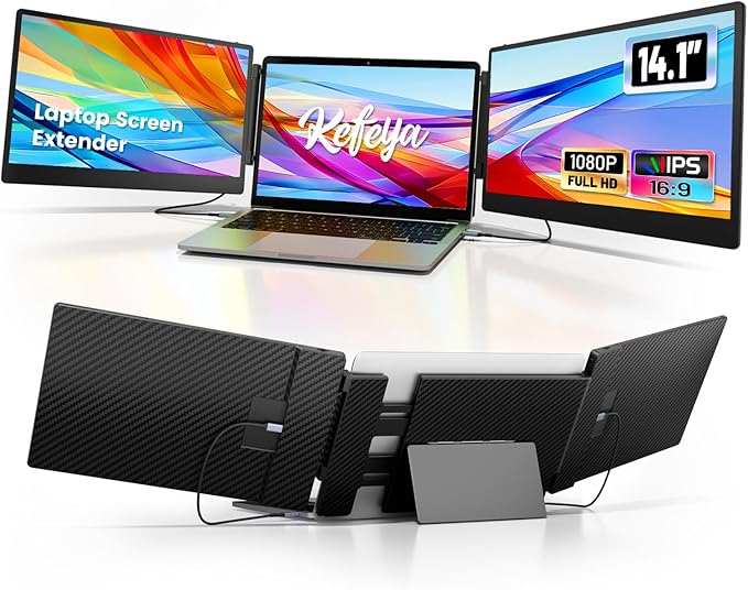 KEFEYA Laptop Screen Extender - 14.1" Portable Monitor for Laptop with Sturdy Metal Kickstand, 1080P HD IPS Laptop Monitor Extender Plug and Play for Windows/Mac/Chrome, Fits 13-17 Inch Laptops