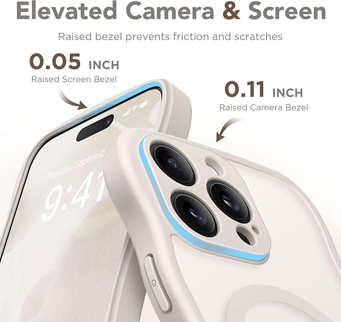 CAPRARO Cute for iPhone 14 Pro Max Case, Compatible with MagSafe, [Curly Wave Edge] [Full Camera Protection] [14 FT Drop Protection] Magnetic Phone Case for 14 Pro Max 6.7 Inch, Stone