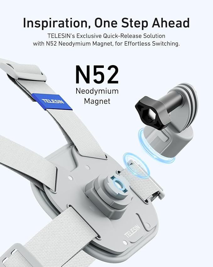 TELESIN Magnetic Chest Mount Quick Release Harness Strap Mount with Thick Cushion Compatible with Go Pro Hero 13 12 11 10, Insta360 X5, DJI Osmo Action 6 5 Pro Nano Action Cameras Comfort & Balance