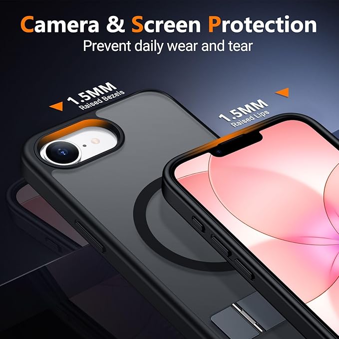 SPIDERCASE Magnetic for iPhone 17e Case for iPhone 16e Case, with [3 Stand Ways] [Military Grade Drop Protection] Invisible Stand Shockproof Slim Case for iPhone 17e/16e 6.1 inch, Black