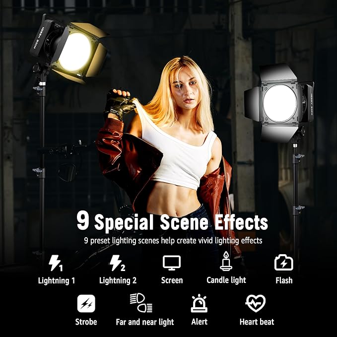 NiceVeedi 125W RGB Professional Cob Video Light with Bowens Mount, 3000K-10000K Studio Light with IR Remote Control, CRI 97+, 9 Effects Continuous Lighting for Video Recording/Photography/Filmmaking