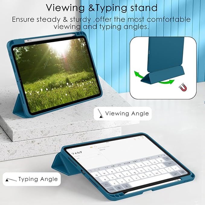 ZryXal New iPad Pro 13 Inch Case (M5) 2025 / (M4) 2024 with Pencil Holder, Smart iPad Case [Support Pencil Pro and Pencil (USB-C)], Support Touch ID and Auto Wake/Sleep (Teal)
