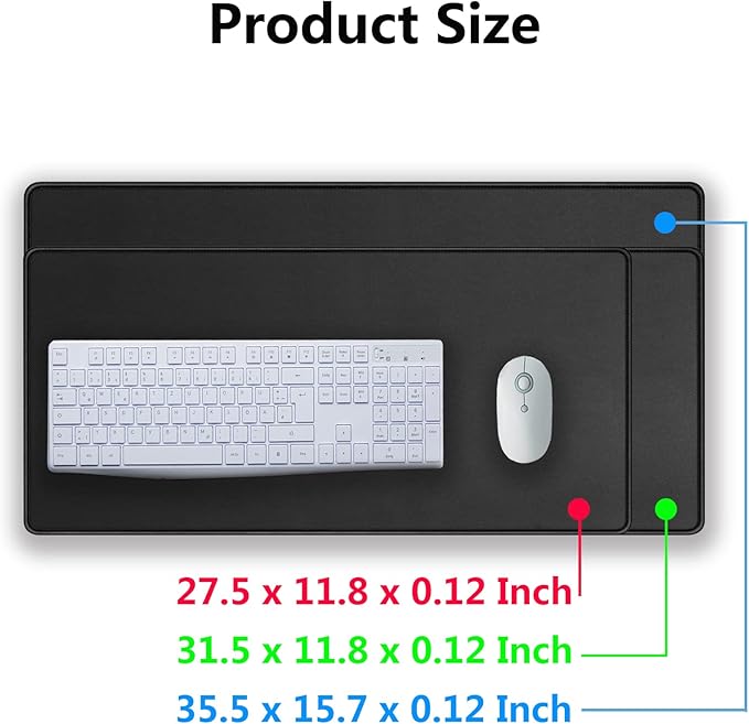 Large Gaming Mouse Pad & Desk Mat (31.5"x11.8") - Non-Slip Rubber Base, Stitched Edge - Black Mousepad for PC, Computer Gaming & Office Work