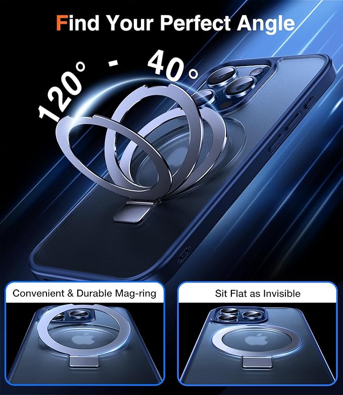 Chicfun 3-in-1 [Magnetic+Kickstand+Ring Holder] for iPhone 15 Pro Max Case Stand Ring Holder Compatible with MagSafe, Military Shockproof Protective Matte iPhone 15 Pro Max Phone Case Kickstand Cover