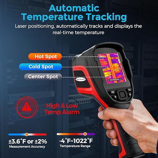 Handheld Thermal Imaging Camera with 2MP Visual Camera, 512x384 Super Resolution, NeoTamarix Thermal Camera 256x192 IR Resolution with 32GB SD Card, Video Recording & PC 2D/3D Analysis Supported