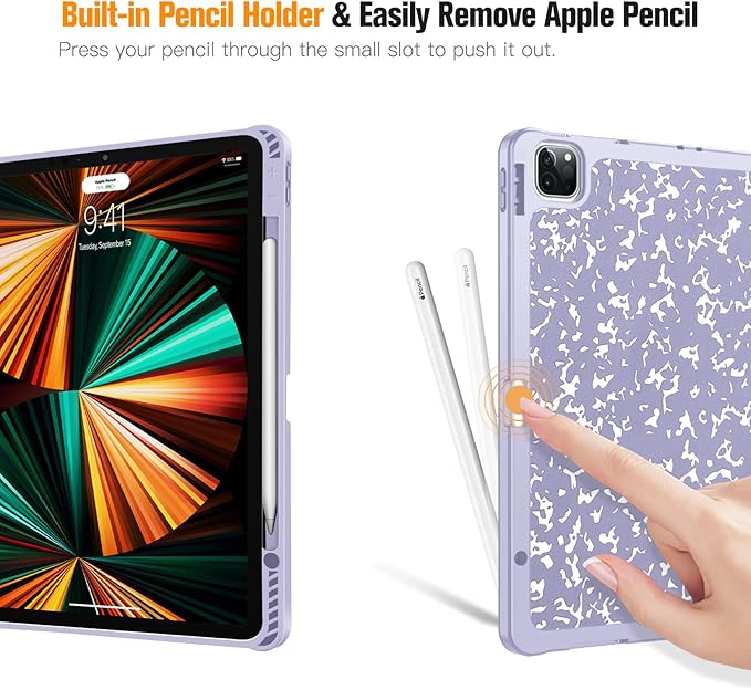 Fintie Case for iPad Pro 12.9-inch 6th Generation 2022, [Built-in Pencil Holder] Slim Soft TPU Protective Cover with Auto Wake/Sleep, Also Fit iPad Pro 12.9" 5th & 4th & 3rd Gen, Lilac