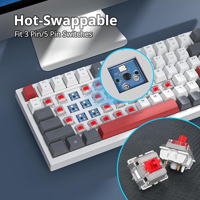 Guffercty kred 75% Percent Mechanical Keyboard with Knob, Gasket Mouted Wired TKL Gaming Keyboard 75 Percent Hot Swappable Programmable for Windows Laptop PC Gamer（82 Grey）