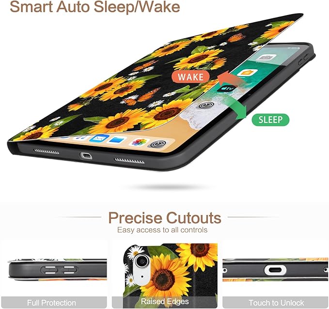 Lokigo for iPad (A16) 11th Generation 11 Inch 2025/10th Generation 10.9 Inch 2022 Case, Black Multi-Angle Viewing Protective Stand iPad 11 10 Case, Auto Wake/Sleep, Daisy
