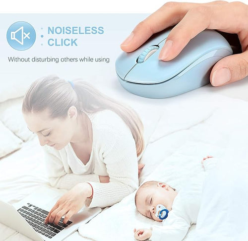 Wireless Mouse, 2.4G Noiseless Mouse with USB Receiver - seenda Portable Computer Mice for PC, Tablet, Laptop with Windows System (Light Blue)